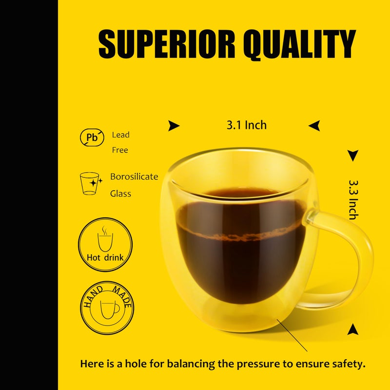 PunPun 8.5oz/250ml Espresso Cups, Double Wall Insulated Glass Cups, Set of 2 - Image 2